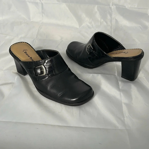 BARETRAPS Vivid Black Leather Chunky Heeled Mules Croc Effect Square Toe Size 6 - Picture 12 of 12
